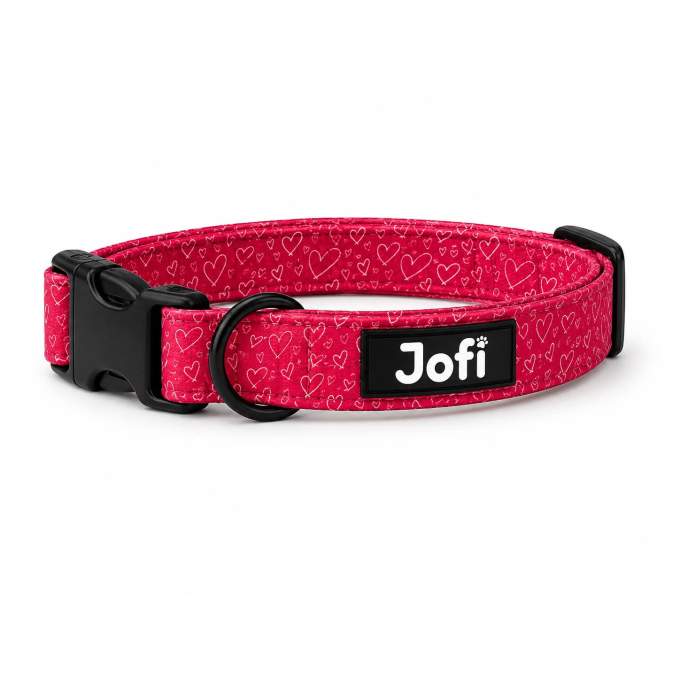 Jofi obojek pro psy Red Hearts, XS, 22–30 cm