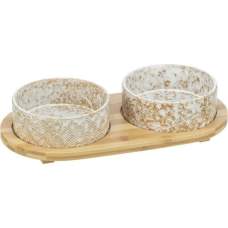 Set misek v bambusovém stojanu, bílá/světlehnědá, 2x0.8l, 16cm, 39x8x20cm