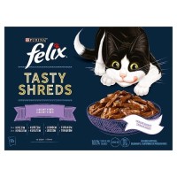 Felix Tasty Shreds 12 x 80 g hovězí, kuře, losos, tuňák ve šťávě