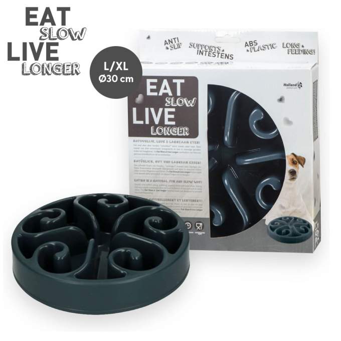 Misky, fontány & láhve pro psy - Eat Slow Live Longer Original Grey L