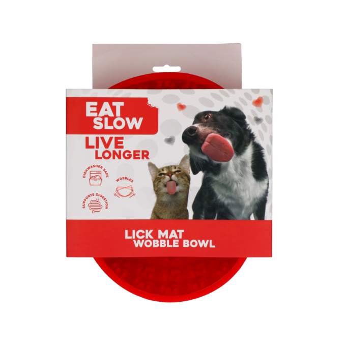 Hračka pro psy - Eat Slow Live Longer Lick Mat Wobble Bowl Red