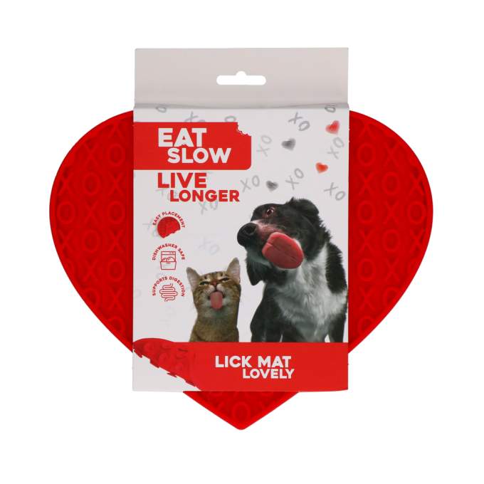 Hračka pro psy - Eat Slow Live Longer Lick Mat Lovely Heart Red