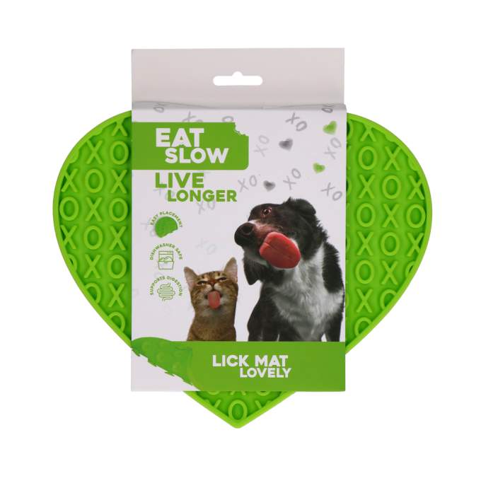Hračka pro psy - Eat Slow Live Longer Lick Mat Lovely Heart Green