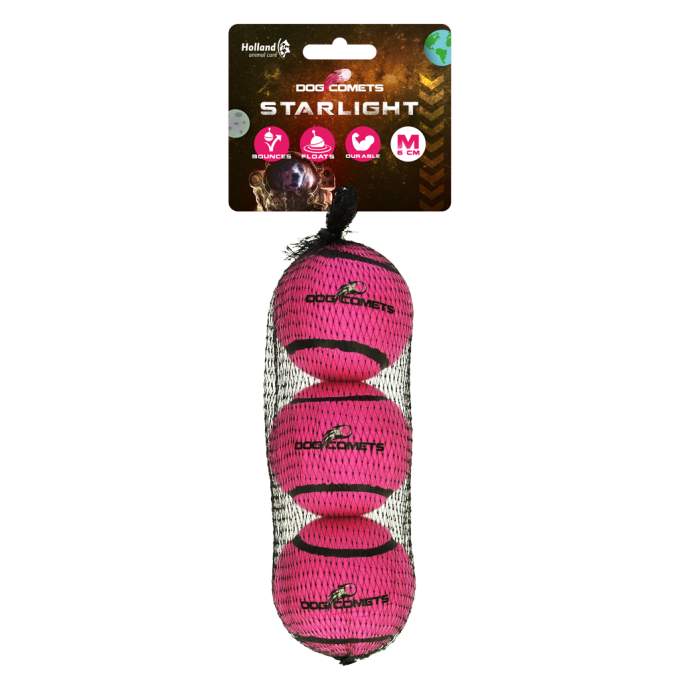 Hračka pro psy - Dog Comets Starlight Tennis Ball M Pink (3-pack)