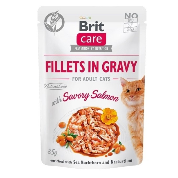 Brit Care Cat kapsička Fillets Gravy Savory Salmon 85 g