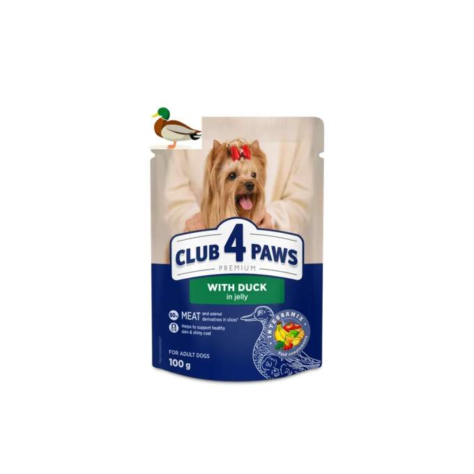 Club 4 Paws s kachním v želé 100 g – kapsička pro dospělé psy malých plemen