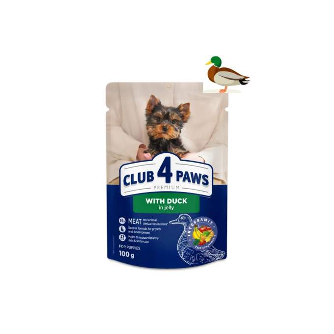 Club 4 Paws s kachnou v želé 100 g – kapsička pro štěňata malých plemen