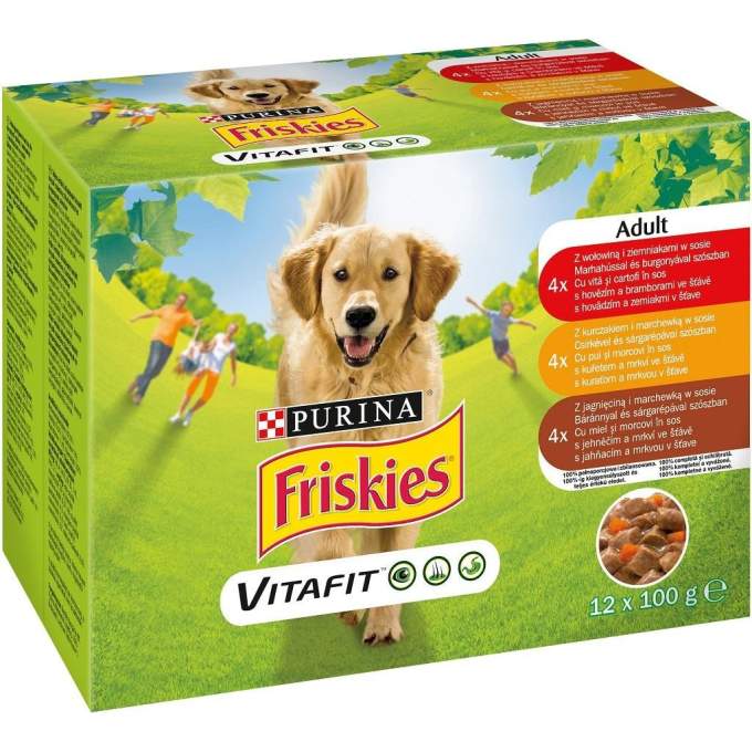 Friskies kapsa pes Hovězí, Kuřecí, Jehněčí v želé 12 x 85g