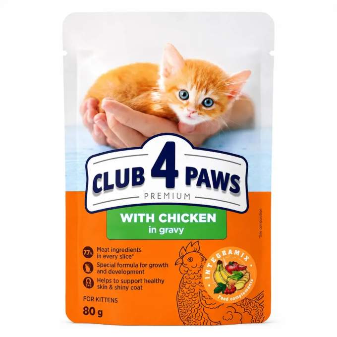 Club 4 Paws Kitten s kuřecím v omáčce – kapsička pro koťata 80g