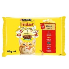 Friskies cat kapsa hovězí, kuřecí, kachní a jehněčí  ve šťávě 4 x 85 g