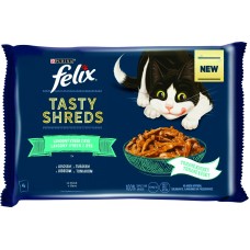 Felix Tasty Shreds s lososem a tuňákem ve šťávě 4x80g