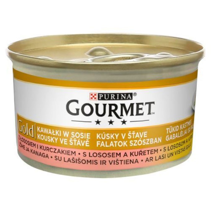 Gourmet gold losos+kuře ve šťávě 85g
