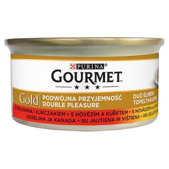 Konzerva Gourmet Gold hovězí a kuře 24 x 85 g kousky