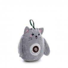 Plyšová kočička, šedá, pískací hračka pro psy, 16 cm