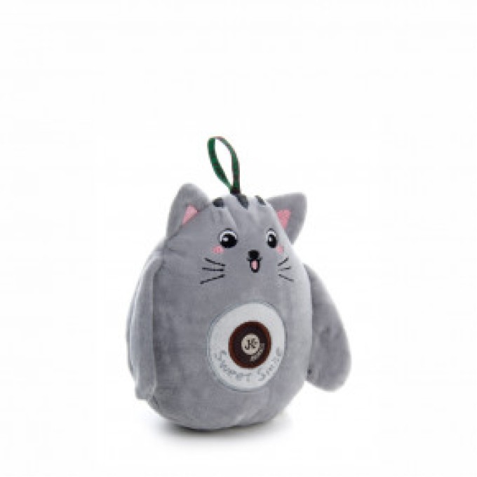 Plyšová kočička, šedá, pískací hračka pro psy, 16 cm