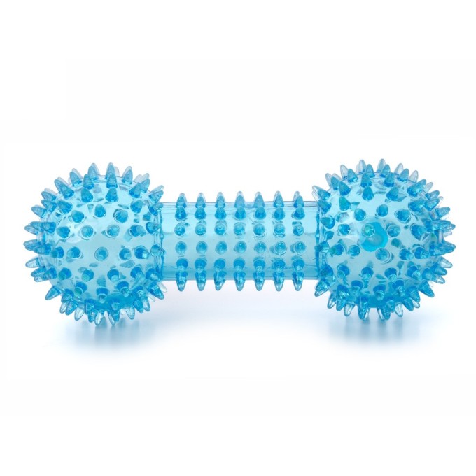 TPR – činka s bodlinami modrá, odolná (gumová) pískací hračka z termoplastické
