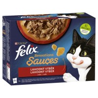 Felix Sensations Sauces - výběr v ochucených omáčkách s hovězím, jehněčím, krůtou a kachnou 12 x 85g